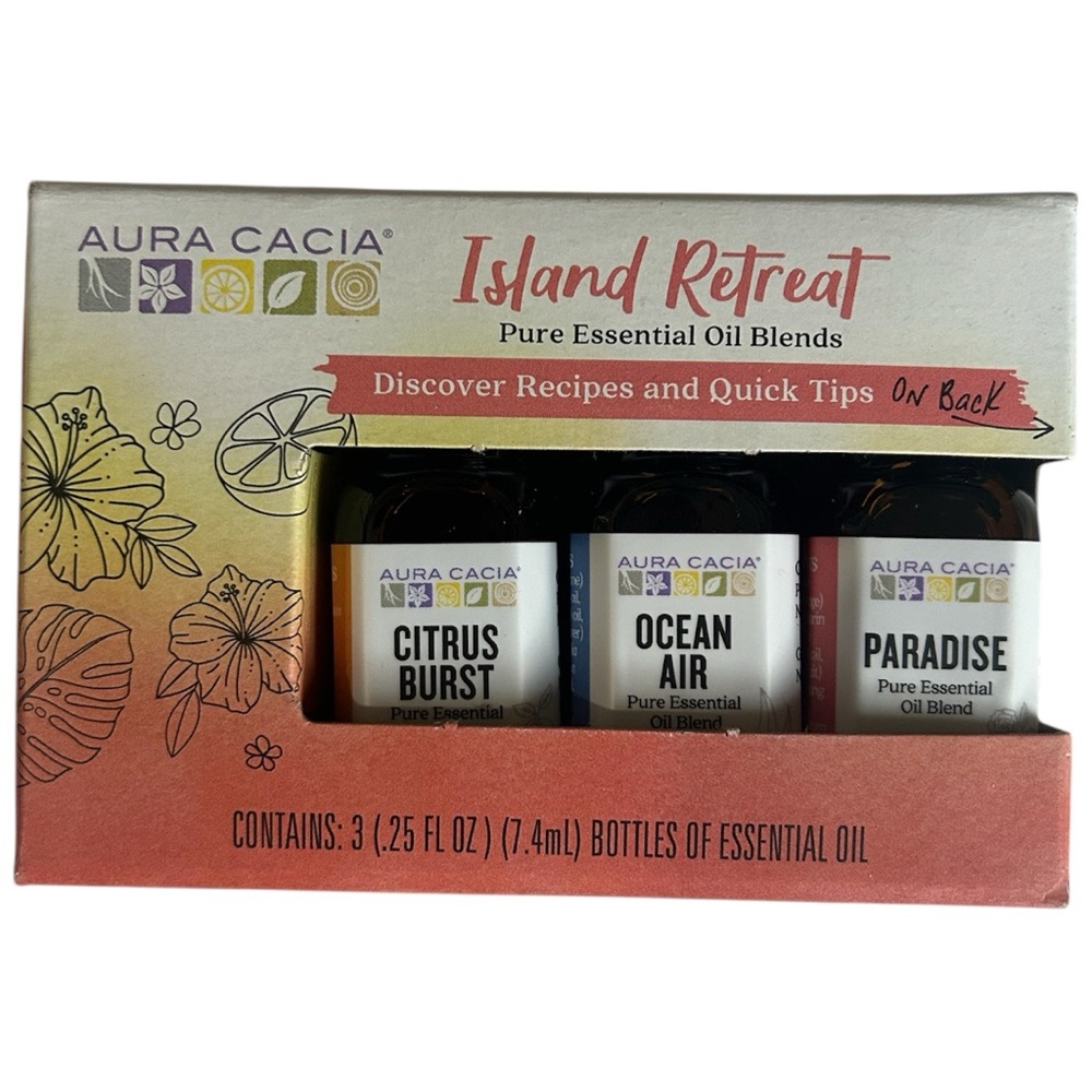 Aura Cacia Island Retreat Essential Oil Set - Citrus Burst, Ocean Air, Paradise